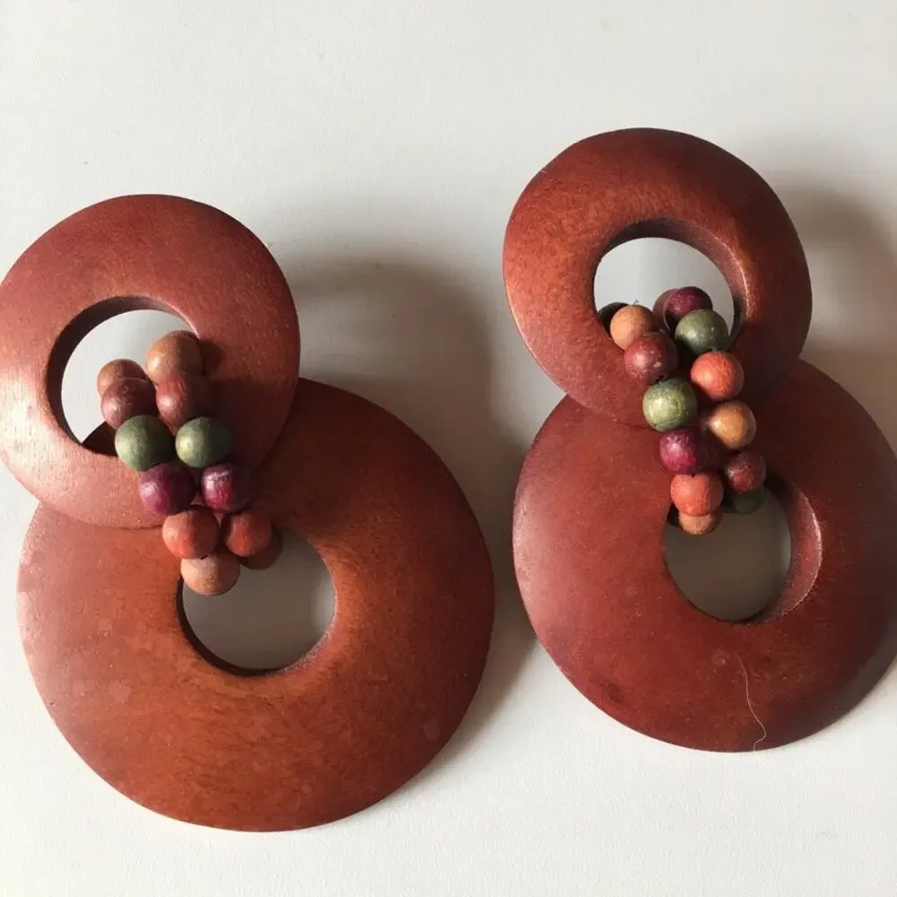 Wooden circle statement earrings